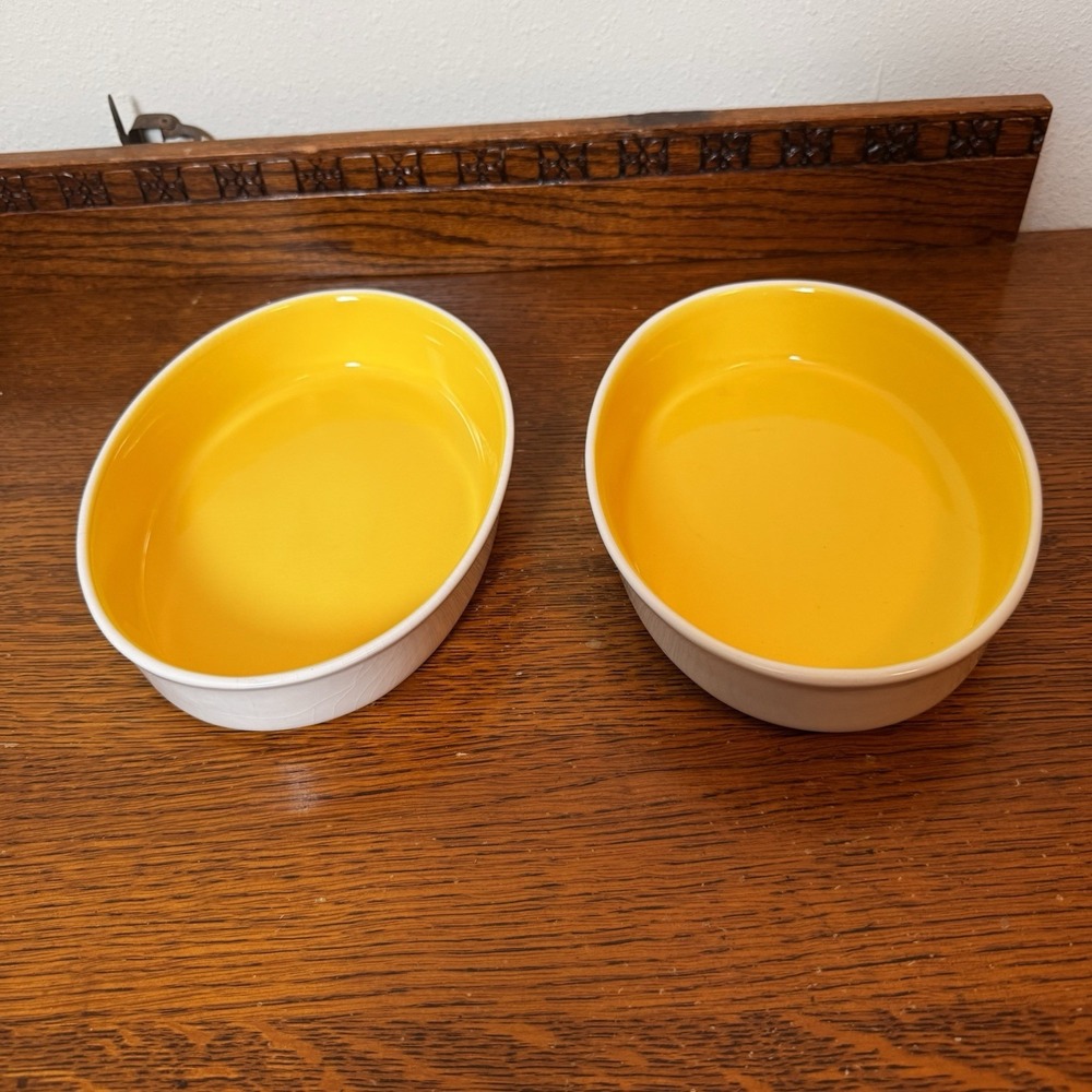 Tag Yellow Oval Baking Dishes Set of 2 White Exterior Stoneware 6x9" Oven Safe